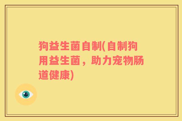 狗益生菌自制(自制狗用益生菌，助力宠物肠道健康)