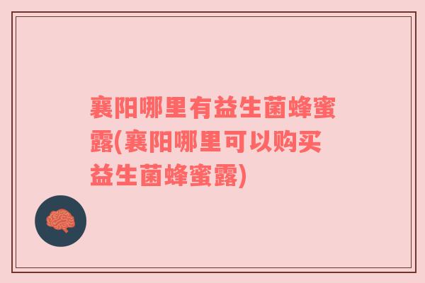 襄阳哪里有益生菌蜂蜜露(襄阳哪里可以购买益生菌蜂蜜露)