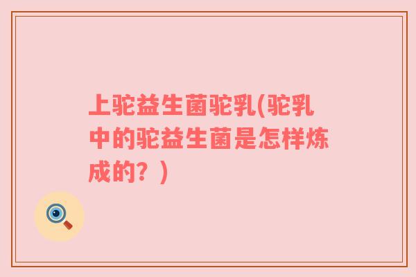 上驼益生菌驼乳(驼乳中的驼益生菌是怎样炼成的?) 上驼益生菌驼乳(驼乳中的驼益生菌是怎样炼成的?)