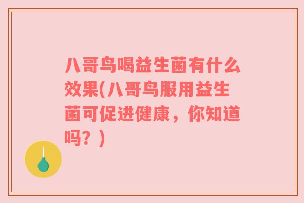 八哥鸟喝益生菌有什么效果(八哥鸟服用益生菌可促进健康,你知道吗?) 八哥鸟喝益生菌有什么效果(八哥鸟服用益生菌可促进健康,你知道吗?)