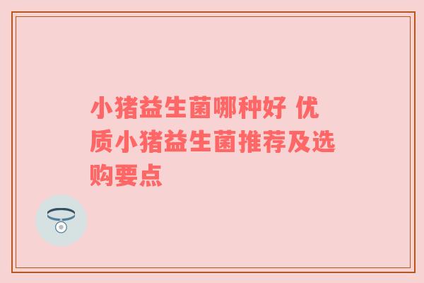 小猪益生菌哪种好 优质小猪益生菌推荐及选购要点
