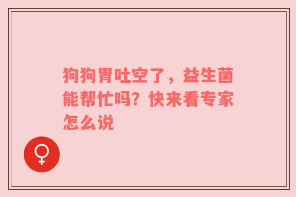 狗狗胃吐空了，益生菌能帮忙吗？快来看专家怎么说