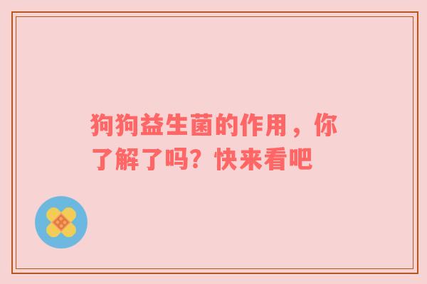 狗狗益生菌的作用，你了解了吗？快来看吧