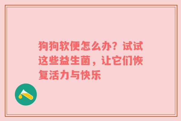 狗狗软便怎么办？试试这些益生菌，让它们恢复活力与快乐
